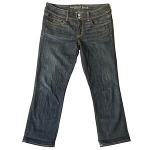 American Eagle Outfitters Women Cropped Jeans size 8 R Blue Mid Rise Stretch